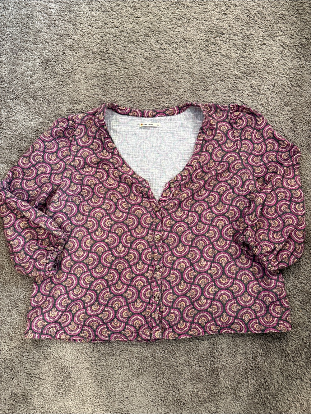 Marine Layer Pink Patterned V-Neck Button Blouse